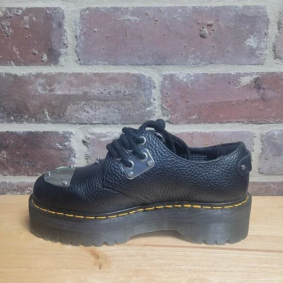 New Womens Dr Martens 1461 Quad HDW Piercing Black Milled Leather Boot Goth Sz 8 - Picture 2 of 5